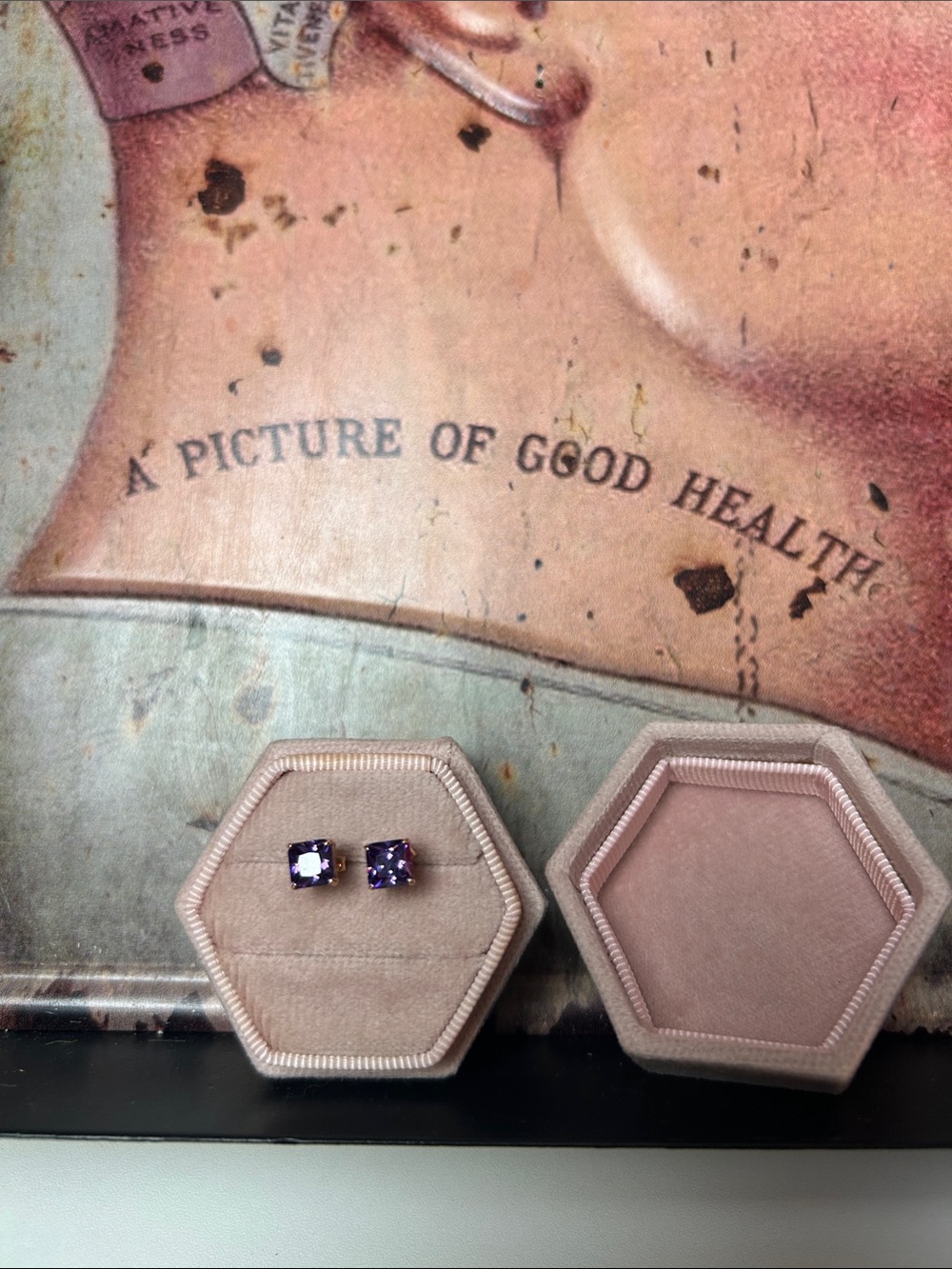 Gorgeous Square Amethyst Stud Earrings in Rose Gold